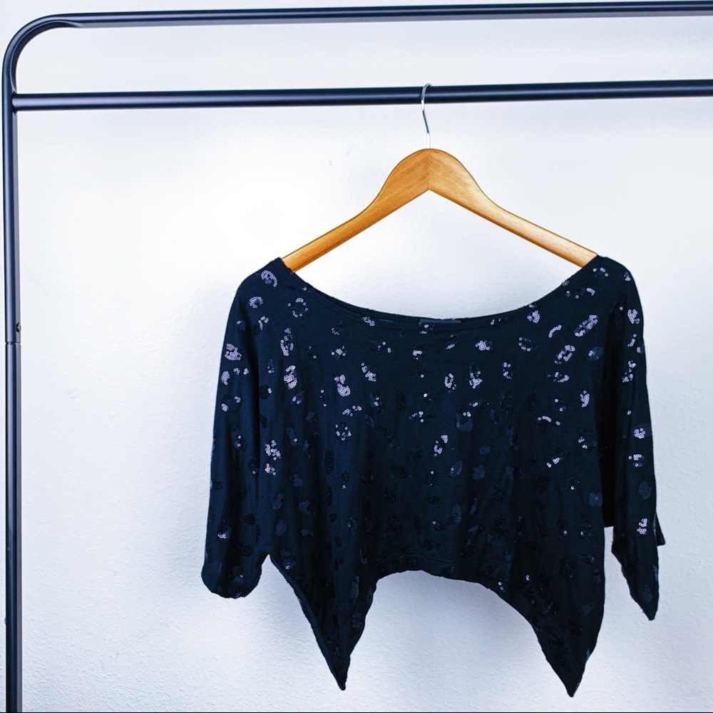 Bebe Sequence Flowy Crop Top Black Size Small